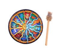 Sdlnklm Shaman Tambour Percussion Chamanique Instrument Musical Rond Maillet Bois Style Traditionnel Sibérien Adapté pour Célébration Accessoire Événementiel, Douze Constellations