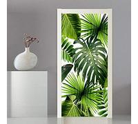 SDNIUA Autocollants Muraux De Porte Trompe L'Oeil 3D Effet 95X215cm Feuilles Vertes De Plantes Tropicales Amovible Stickers Porte Papier Peint Auto-Adhésif Chambre Cuisine Salle De Bain Poster De Port