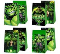 SDONY Lot de 12 sacs cadeaux pour fête avec héros verts - Fournitures de fête pour enfants - Décorations d'anniversaire