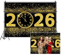 SDOTPMT 1.5x1m Compte à rebours jusqu'à 2026 Fond Golden Glitter Chiffres Horloge Vintage Noir Photographie Fond Célébration Fête Événement Portrait Photo Booth Prop