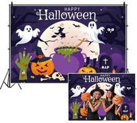 SDOTPMT 1.5x1m Happy Halloween Background Cartoon Full Moon Ghosts sorcière Chaudron avec Green Brew Jack - o '- lanternes Chauves-Souris Fond de Photographie pour célébrer Le Festival Spooky Decor