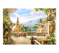 SDOTPMT 1,5x1m Toile de Fond pour Balcon et Jardin Fond Photographique de l'église du Village de l'architecture Vintage européenne Bannière pour la Douche de la mariée Décor de la fête
