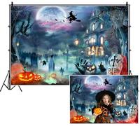 SDOTPMT 1.8x1.2m Érie Halloween scène Fond Pleine Lune sorcière Volant sur Broomstick Jack - o '- lanternes Zombie Main lanternes Photographie Fond pour décor de Festival de célébration effrayante