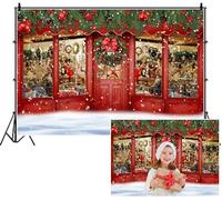 SDOTPMT 1.8x1.2m Fond de fenêtre de la Boutique de Noël Couronne Rouge avec Fond de Photographie de Chute de Neige d'arc Rouge pour la réunion de Famille Tire des Accessoires