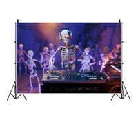 SDOTPMT 1.8x1.2m Halloween DJ Skeleton Background Cool Dancing Skeleton Party Neon Violet Night Club Background pour Party Decor Nightmare Before Christmas Party Decorations