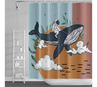 SDOTPMT 105x160cm Rideau de Douche Astronaute Baleine - Dessin Animé Mignon Mer Animal - Abstrait Cercle Carré pour Baignoire - Étanche avec Crochets pour Salle de Bain
