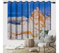 SDOTPMT 107x160cm Rideaux de fenêtre de Montagne enneigée majestueux soleillé rochers Couverts de Neige à Couper Le Souffle Design Alpin Grand décor pour Salon Rideaux de fenêtre, Panneau 2