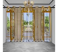 SDOTPMT 107x215cm Luxe Arqué Porte Rideau de fenêtre Royal Château Bâtiment Rideaux de fenêtre Naturel Jardin Paysage Rideaux Opaques pour Chambre Isolation Thermique Rideau occultant, 2 Panneaux