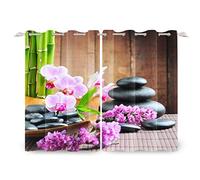 SDOTPMT 107x215cm Spa Rideau à Oeillets Bambou Fleur orchidée Pierres de Galets Rideaux fenêtre Eau Spa Méditation Rideau à Oeillets pour Chambre Isolation Thermique Rideau occultant, 2 Panneaux