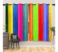 SDOTPMT 107x245cm Vintage Arc-en-Ciel Bois Planche Rideau de fenêtre Rétro Bois Porte Texture Rideaux de fenêtre Ferme Rustique Rideaux occultants pour Le Salon Chambre à Coucher, 2 Panneaux