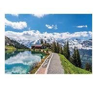 SDOTPMT 10x8ft Fond de Polyester Suisse Campagne Neige Montagne Paysage Naturel lac Maison Sentier Vacances thème Fond Mariage décoration Adulte Portrait Studio Photo Prop