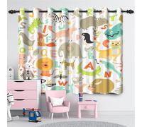 SDOTPMT 117x138cm Safari Hippo Elephant Cat ABC Lettre Apprendre Rideaux Zoo imprimé Motif Enfants Rideaux décoratifs Rideaux occultants, 2 pièces