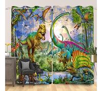 SDOTPMT 117x183cm Dinosaure Rideau de Fenêtre - Ancien Sauvage Animal Herbe Forêt - Faune Naturel Paysage Opaque pour Enfants Salon Chambre, 2 Panneaux