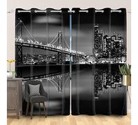 SDOTPMT 117x229cm Nuit Paysage Rideau de fenêtre Célèbre Imeuble Pont Urbain Ville Rideaux de fenêtre Métropole Ligne d'horizon Rideaux Opaques pour Salon Chambre Rideaux occultants, 2 Panneaux