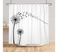 SDOTPMT 120x180cm Pissenlit Rideau de Douche FUUNY Musique Note Blanc Rideau de Bain Minimaliste Art Amour Musique Romance Rideau de Baignoire pour Salle Bains Polyester avec Crochets