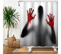 SDOTPMT 122x183cm Halloween Sanglant Mains Rideau de Douche Effrayant Silhouette Ombre Rouge Sang Empreinte de Main Horreur Rideau de Baignoire pour Enfants Salle Bains Polyester avec Crochets