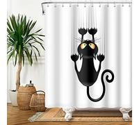 SDOTPMT 122x183cm Noire Chat avec Dièse Pattes Rideau de Douche Mignonne Drôle Minou - Fond Blanc pour Salle de Bain - Polyester avec Crochets