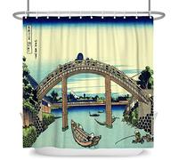 SDOTPMT 122x183cm Ukiyo-e Japonais Ancien Pont Mont Fuji Rideau de Douche Orient Traditionnel Ethnique Anime Kanagawa Naturel pour Salle de Bains Polyester avec Crochets