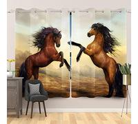 SDOTPMT 132x214cm Cheval Vif Rideau fenêtre Ferme rétro Animal de l'Ouest Cheval de Cow-Boy dans la Grande Prairie Sauvage Rideaux fenêtre Isolation Thermique Rideau Chambre à Coucher, 2 Panneaux