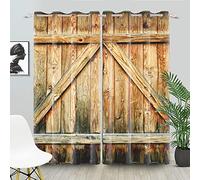 SDOTPMT 132x214cm Rideaux de fenêtre en Bois de Campagne Rustique en Bois Marron Porte de Grange Rideaux Ferme Occidentale Traitement fenêtre pour Salon Chambre décor Rideau occultant, 2 Panneaux