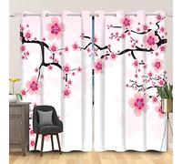SDOTPMT 132x214cm Rose Cerise Fleur Rideau de fenêtre Printemps Fleur Arbre Branches Rideaux de fenêtre Japonais Classique Floral Rideaux Opaques pour Salon Chambre Rideaux occultants, 2 Panneaux