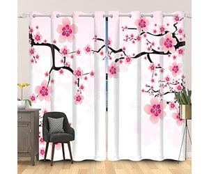 SDOTPMT 132x214cm Rose Cerise Fleur Rideau de fenêtre Printemps Fleur Arbre Branches Rideaux de fenêtre Japonais Classique Floral Rideaux Opaques pour Salon Chambre Rideaux occultants, 2 Panneaux