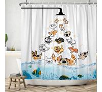 SDOTPMT 140x180cm Drôle de Rideau de Douche pour Chien Fun Dreams Kids Like - Plat Blanc, Baignoire Marine Bleu Clair - Décoration de Salle de Bain avec Crochets