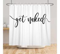 SDOTPMT 140x180cm Obtenez Nue Rideau de Douche Noire Art Mots Blanc Toile de Fond Rideau de Bain Esthétique Lettre Drôle Devis Rideau de Baignoire pour Salle Bains avec Crochets