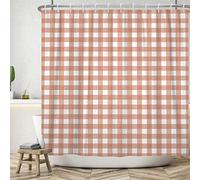 SDOTPMT 140x180cm Rideau de Douche à Carreaux Orange et Blanc Buffalo Rayé - Style Rustique Ferme Classique - Décoration Salle de Bains avec Crochet
