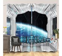 SDOTPMT 140x229cm Station Spatiale Rideau de fenêtre Futuriste La Science-Fiction Vaisseau Spatial Terre Planète pour Garçon Fille Rideaux fenêtre Isolation Thermique Rideau Chambre, 2 Panneaux