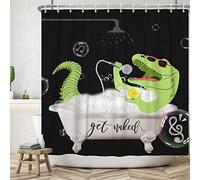 SDOTPMT 150x180cm Obtenir Nu Rideau de Douche drôle Dinosaure Vert dans Le Bain Rideau de Douche Douche Bande dessinée Fond Noir Baignoire Rideau Enfants Salle de Bain décoratif avec Crochet