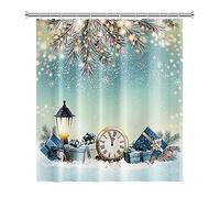 SDOTPMT 152x183cm Noël Arbre Rideau de Douche Noël Cadeau Boîte Nouvel an Compte à rebours Flocons Neige Rideau de Bain l'hiver Neigeux Paysage Rideau de Baignoire pour Salle Bains avec Crochets