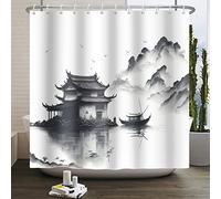 SDOTPMT 165x180cm Lake Mountain Rideau Douche Smokey Mountain Boat Wild Nature Parc National Baignoire Paysage Rural Photo Salle de Bain Art Déco Rideau de Douche avec Crochet
