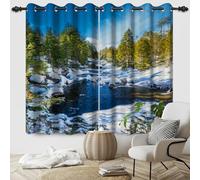 SDOTPMT 168x229cm Rideaux de fenêtre de la rivière de la forêt enneigée Arbres gelés Flux de ruisseaux Non gelés Décor d'hiver Pacifique pour Les Rideaux de fenêtre du Salon, Panneau 2