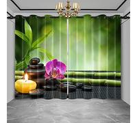 SDOTPMT 168x229cm Zen Eau Spa Rideau de fenêtre Orchidée Fleur Bambou Feuille Rideaux de fenêtre Bougie Aromathérapie Méditation Rideaux Opaques pour Chambre Isolation Thermique, 2 Panneaux