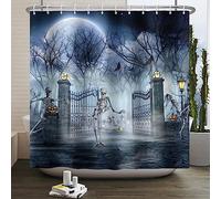 SDOTPMT 180x180cm Funny Skull Rideau Douche Horror Ghost Night Moon Gothique Castle Forest Rideau Douche Halloween thème Baignoire Rideau Douche Salle Bain Décoration Polyester Crochet