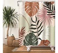 SDOTPMT 180x198cm Abstrait Feuilles Rideau de Douche Feuilles de Palmier Milieu du siècle Botanique Plante Feuille de Banane Naturel Paysage Rideau Bain Polyester pour Salle de Bain avec Crochets