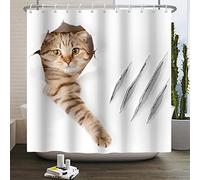 SDOTPMT 180x198cm Drôle Rideau de Douche Vilain Gentil Chat Papier Peint Trou Griffes Grattage Grincheux Chat drôle Chaton Motif Salle de Bain Blanche Rideau pour Chaton Amants
