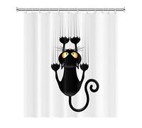 SDOTPMT 180x198cm Noire Chat avec Dièse Pattes Rideau de Douche Mignonne Drôle Chat Minou Rideau de Bain Blanc Arrière Plan Rideau de Baignoire Polyester pour Salle de Bain avec Crochets