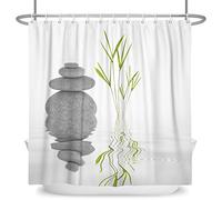 SDOTPMT 180x198cm Rideau de Douche Basalte Pierres Bambou Feuilles - Spa Japonais Thème Zen Méditation - Blanc Arrière-Plan pour Salle de Bains avec Crochets