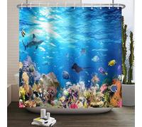 SDOTPMT 180x213cm Rideau de Douche sous - Marin Multicolore récif corallien Poisson Baleine Tortue sous - Marine Animaux thème Rideau de Douche pour Enfants Salle de Bain décoratif avec Crochet