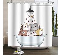 SDOTPMT 180x243cm Joli Chat Rideau de Douche Il pleut Cat Dessins animés Motif Coloré Intéressant Chaton Animaux Jouer avec l'eau Les Rideaux Fit Children Children Bath Bath Decoration with Hooks
