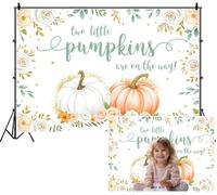 SDOTPMT 2.2x1.5m Deux Petites citrouilles sont sur Le Chemin Fond Blanc Rose pêche Or Glitter Accents Feuilles Vertes Fond de Photographie pour bébé Anniversaire Tire Doux atmosphère Festive décor