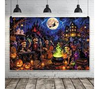SDOTPMT 2.5x1.8m Happy Halloween Skelett Band Background Espirituel Lune Esprit Château Esprit Sorcière Fledermaus Cemetery Background Feu coloré Funny Dark Style Skelett Party Foto