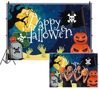 SDOTPMT 2.5x1.8m Joyeux Fond d'halloween Cartoon Full Moon Zombie Hands Jack - o '- lanternes Crossbones du crâne sur Tombstone Photographie Fond pour célébrer Le décor du Festival ludiqu