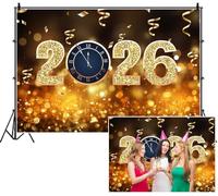 SDOTPMT 2.5x1.8m Nouvel an Célébration Fond 2026 Scène Golden Glitter Chiffres Vintage Horloge Photographie Fond Célébration Vacances Événement Portrait Photo Booth Prop
