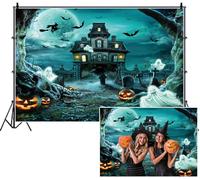 SDOTPMT 2.5x1.8m Spooky Halloween Background Mansion Haunted Full Moon Bats Ghosts Jack - o '- lanternes Fog Photography Background for Celebrating Holiday Decor Eerie Atmosphere