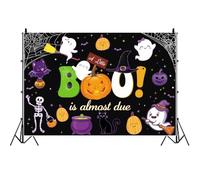 SDOTPMT 2.7x1.8m Un Petit bouh est Presque à Venir bannière Photo de Fond Thème Halloween Décoration de Baby Shower Squelette fantôme Mignon Chat Noir Chauve-Souris Toile d’araignée