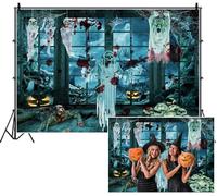 SDOTPMT 3x2.2m Terrible Halloween Horror Background Blood Splattered Ghosts Skulls Zombies Jack - o '- lanternes Cobwebs View Photography Fond pour célébrer Le Festival Décor Terrifiant