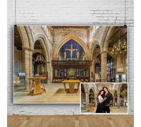 SDOTPMT 3x2.5m Fond d'églises en Or Jésus Crucifixion Cathédrale Magnifique Architecture Médiévale Rétro Fond de Photographie pour Le Ciel Prier Décoration d'église catholique